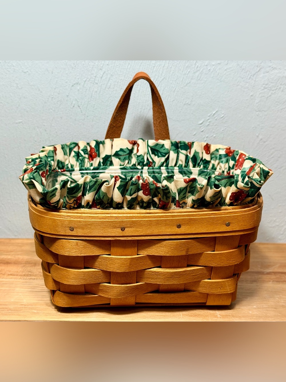 Vintage Longaberger Holly Basket with Liner and Insert – Handwoven Holiday Décor